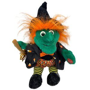 Animated Halloween Witch Plush With Her Hat Broomstick & Candy Corn Outfit Works